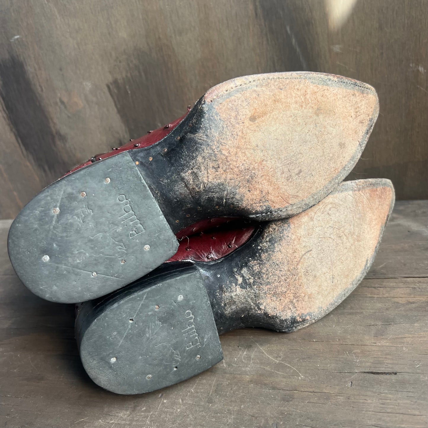 Custom Made Burgundy Ostrich and Leather Cowgirl Boots