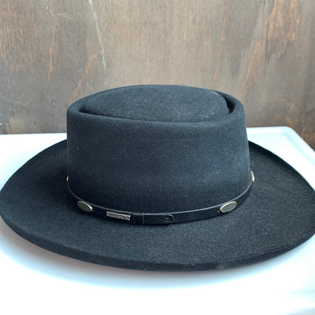 Vintage black Stetson “Royal Flush” hat with black leather & silver band