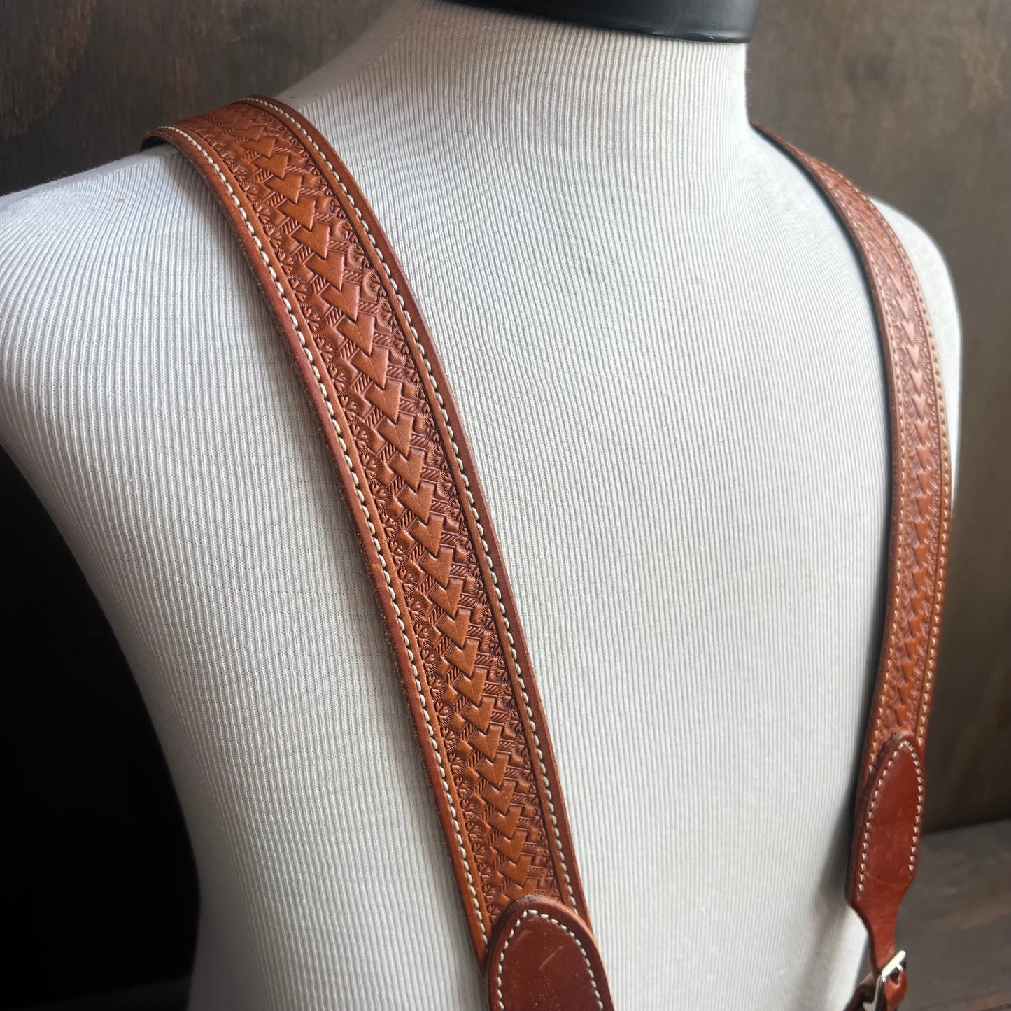 Tooled Leather Suspenders