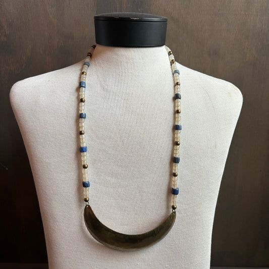 Brass Crescent Beaded Necklace