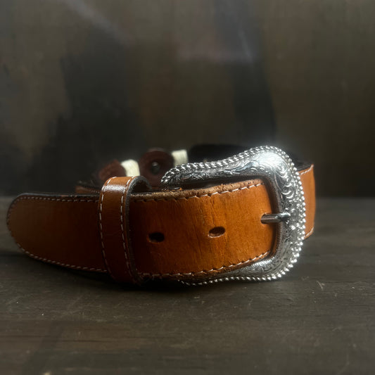 Vintage Western Leather Belt with Gold Coin Decorations