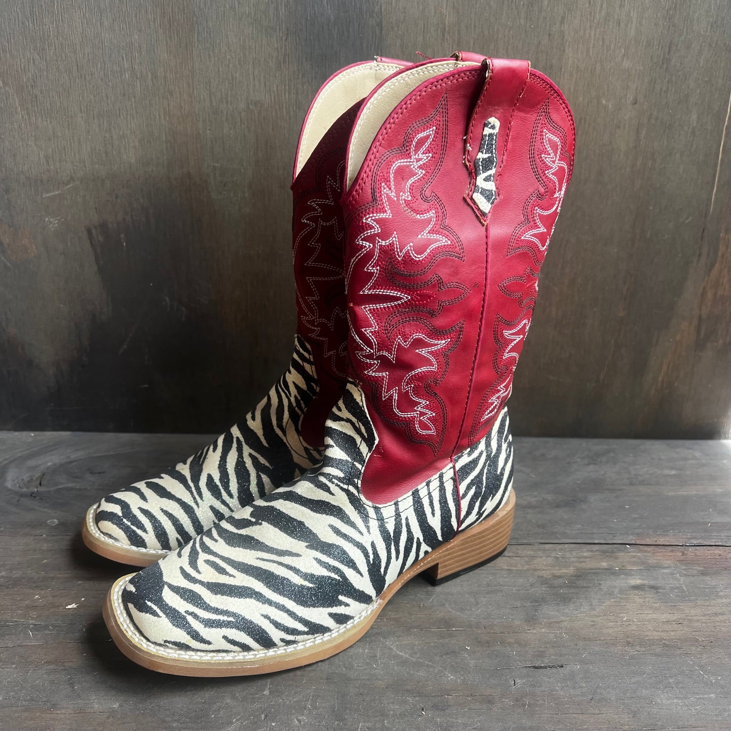 Roper Shimmery Zebra and Red Leather Boots