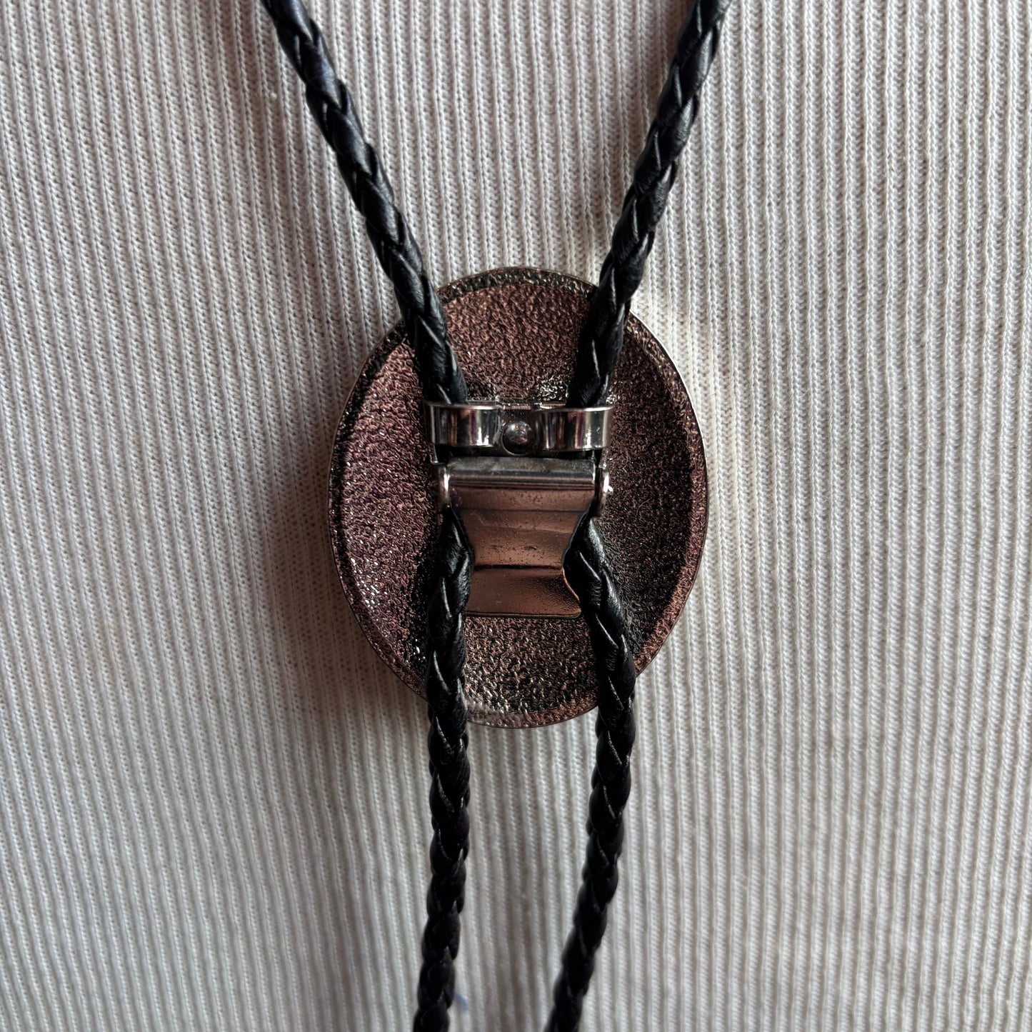 Hollywood Style "J" Bolo on Black Leather Tie