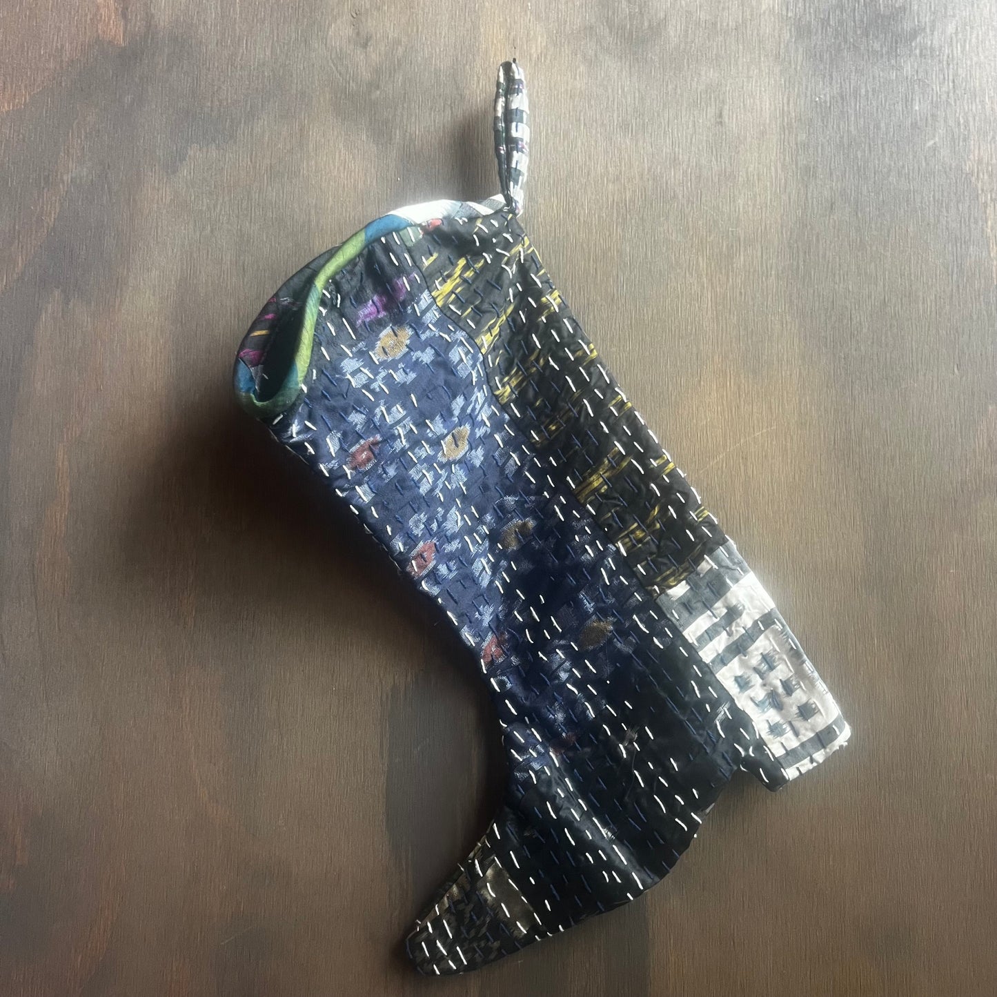 Vintage Silk Quilt Cowboy Boot Stocking