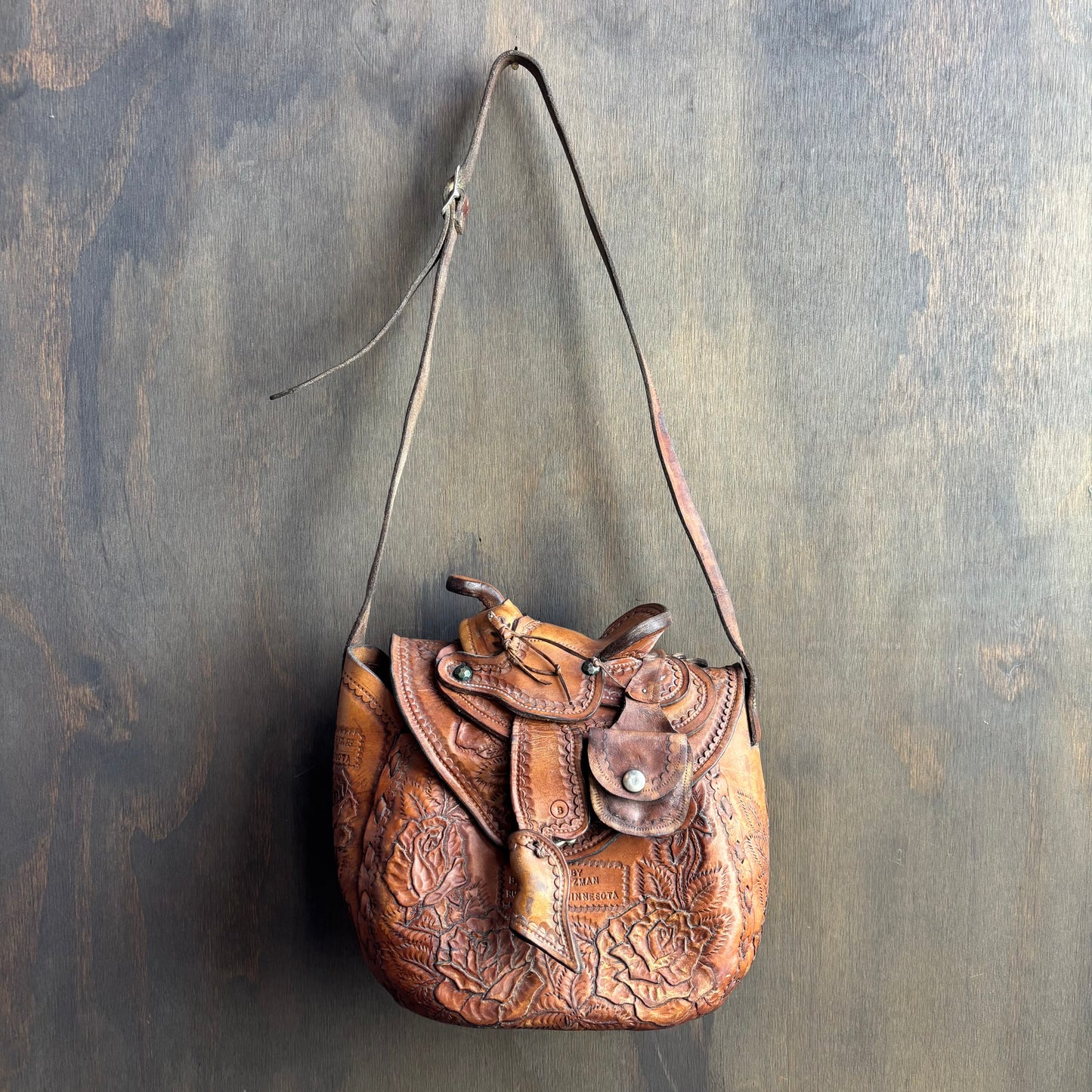 Vintage Tooled Leather Saddle Bag