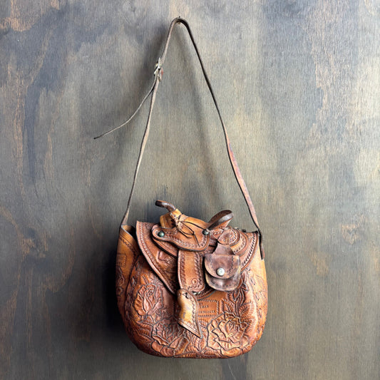 Vintage Tooled Leather Saddle Bag