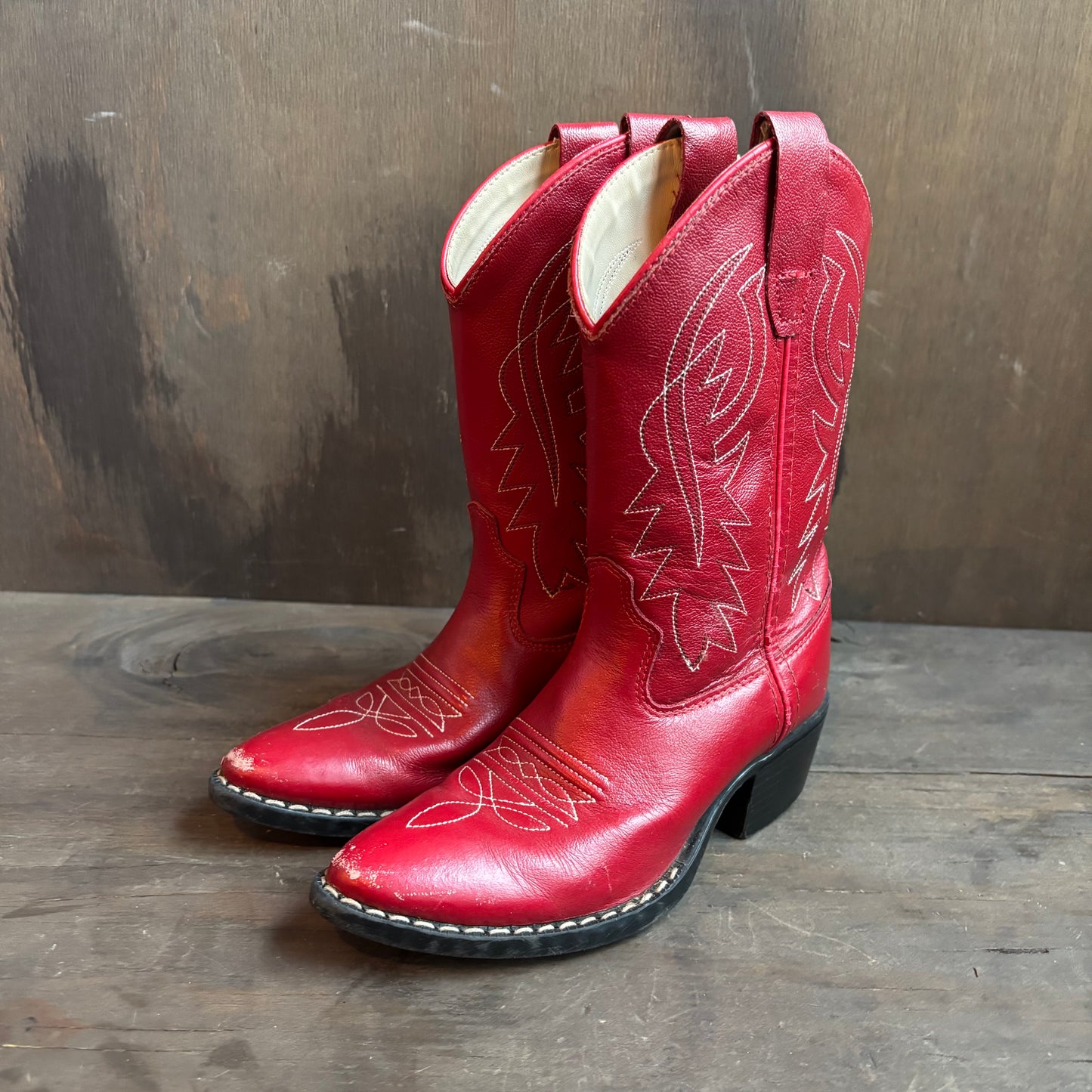 Old West Red Leather Kids Boots