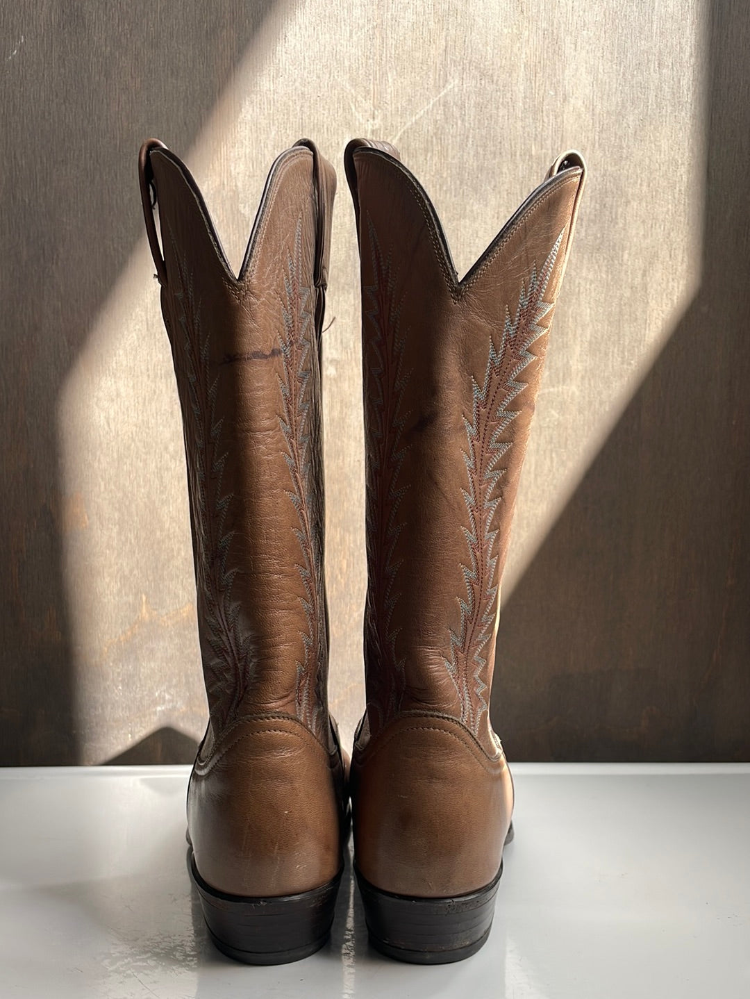 Tony Lama Tan Boots with Light Blue Embroidery
