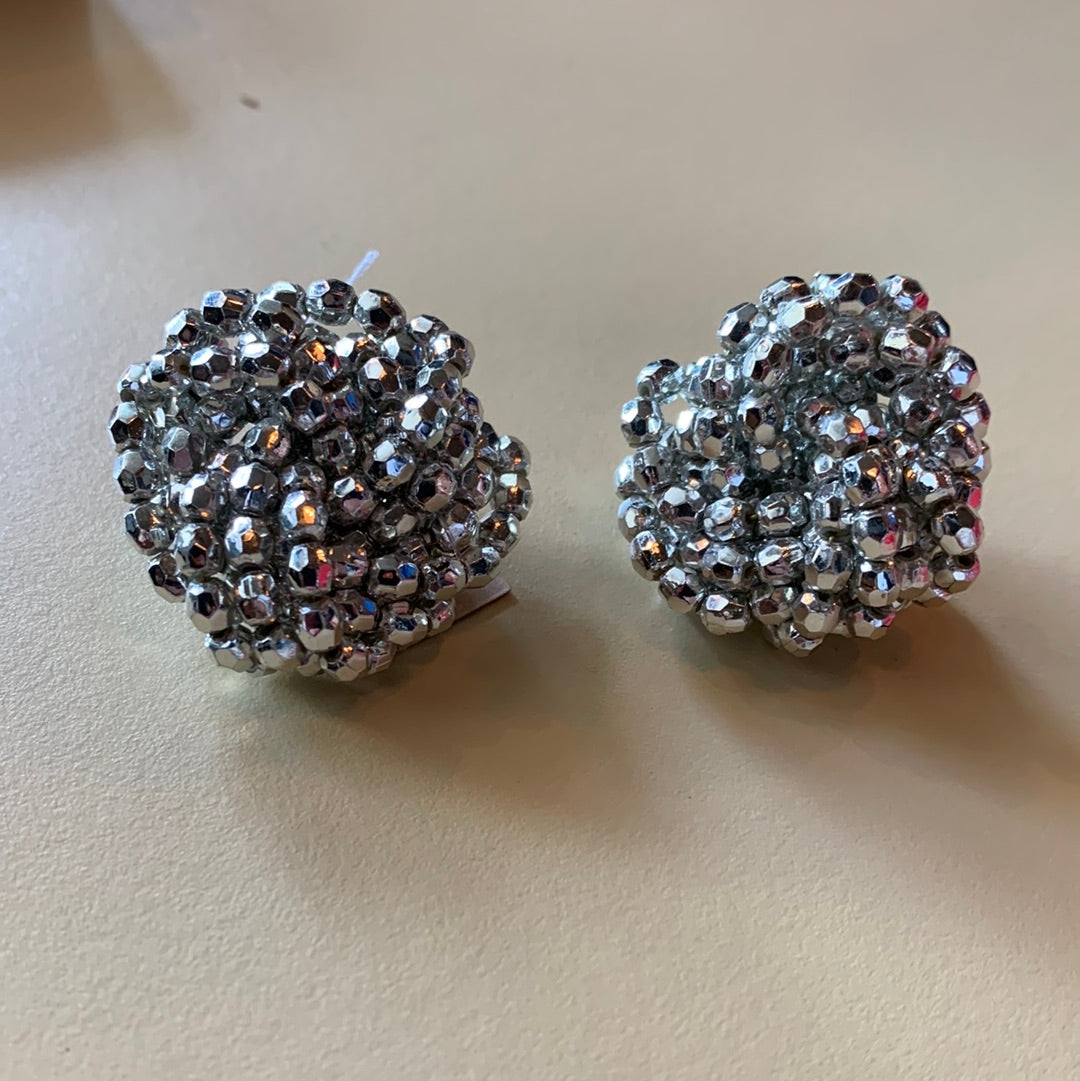 Silver beaded knot clip on earrings