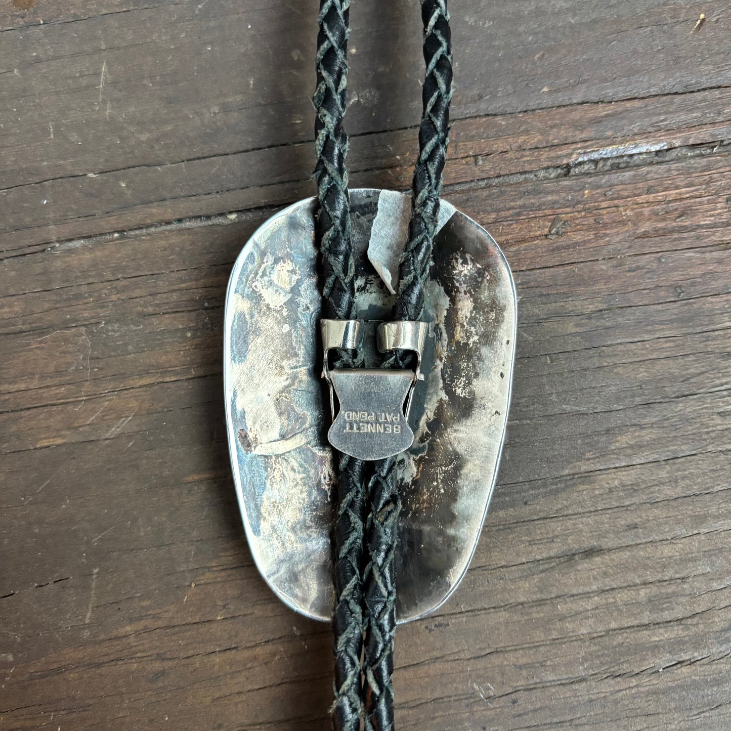 Sterling Turquoise Chip Bolo on Black Leather Tie