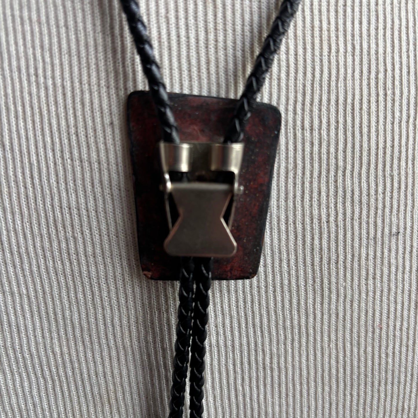 Enamel Lizard Bolo on Black Leather Tie