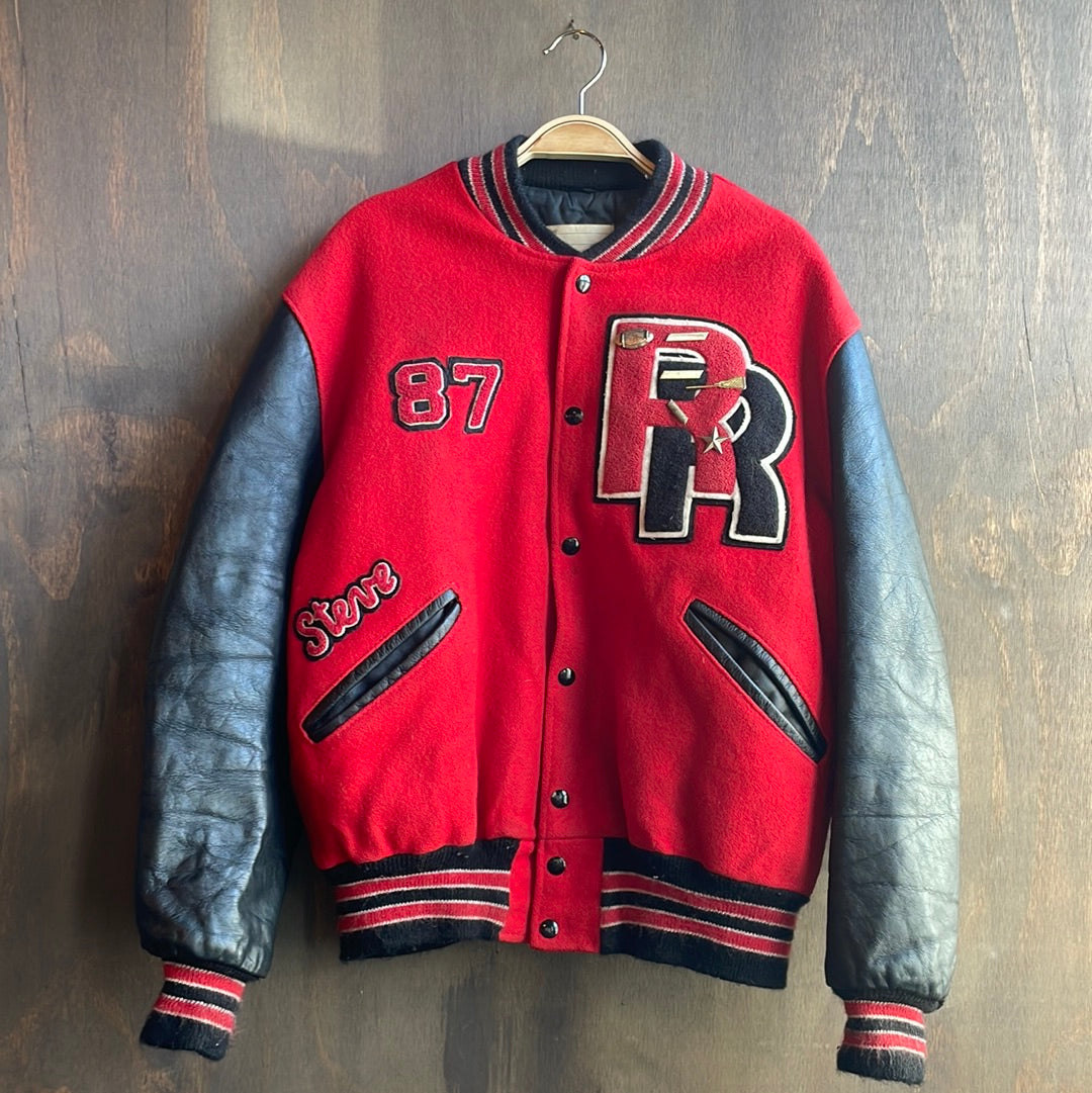 Vintage 1987 Red and Black Letterman's Jacket