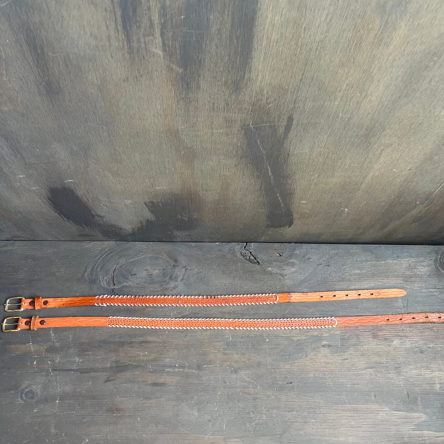 Brown leather kids belt with white wrapped sides