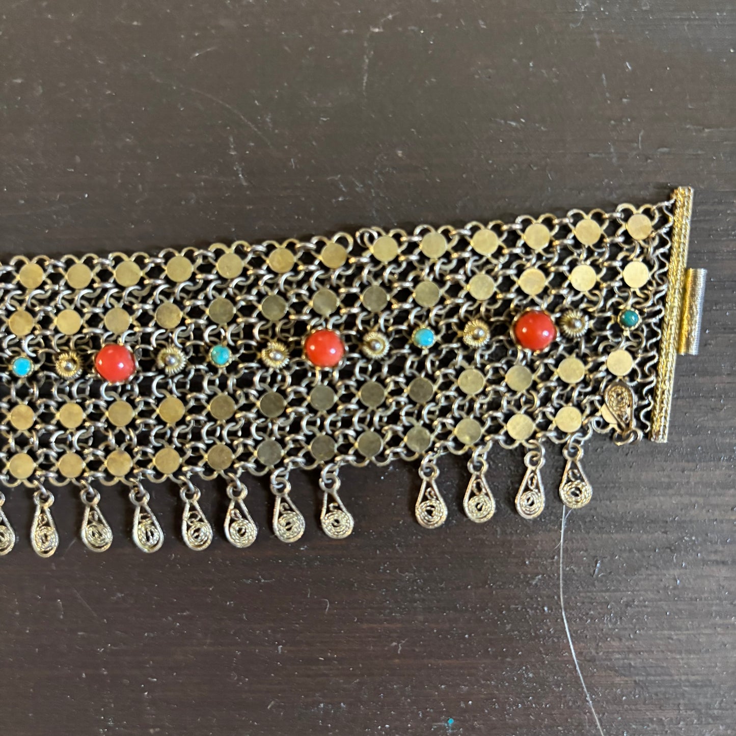 Wide Gold Tone Bracelet with Stones