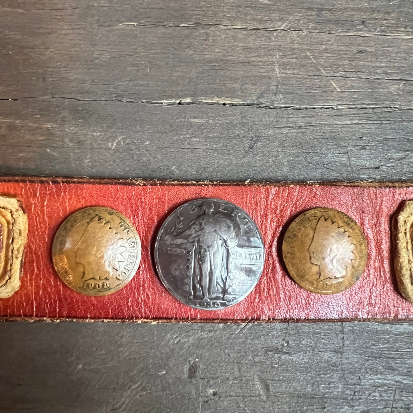 Vintage Leather Belt with Coin Embellishment