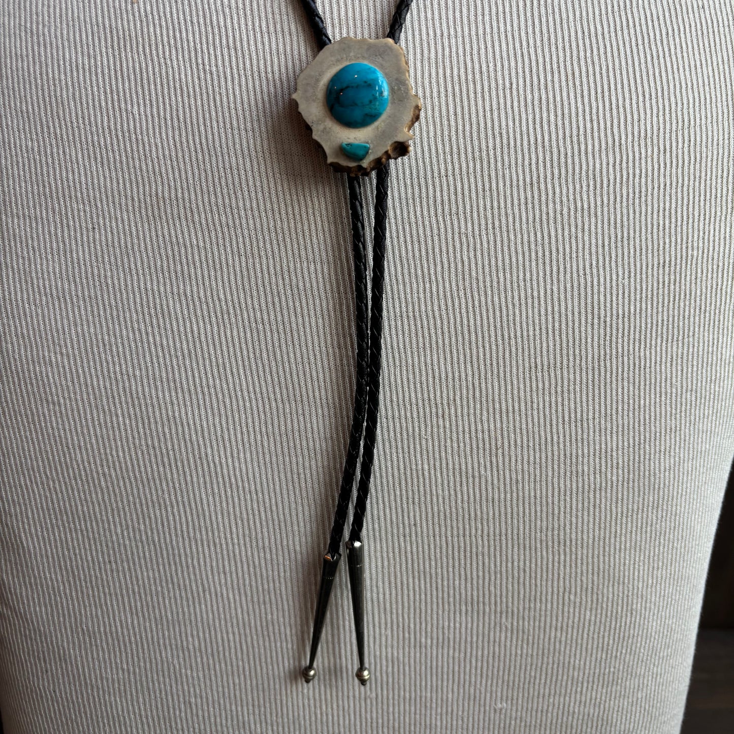 Wood and Stone Bolo on Black Tie