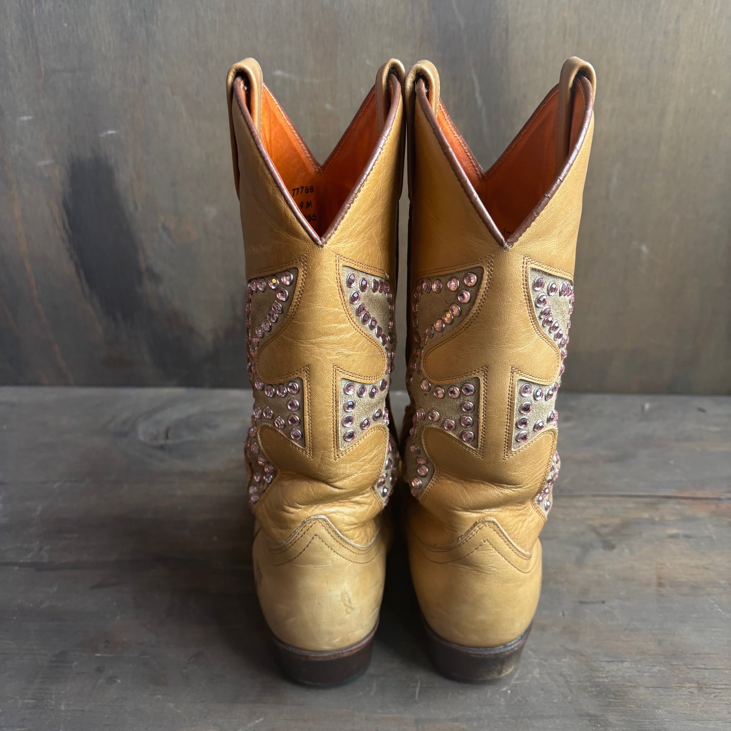 Frye Tan Leather Boots with Rhinstones