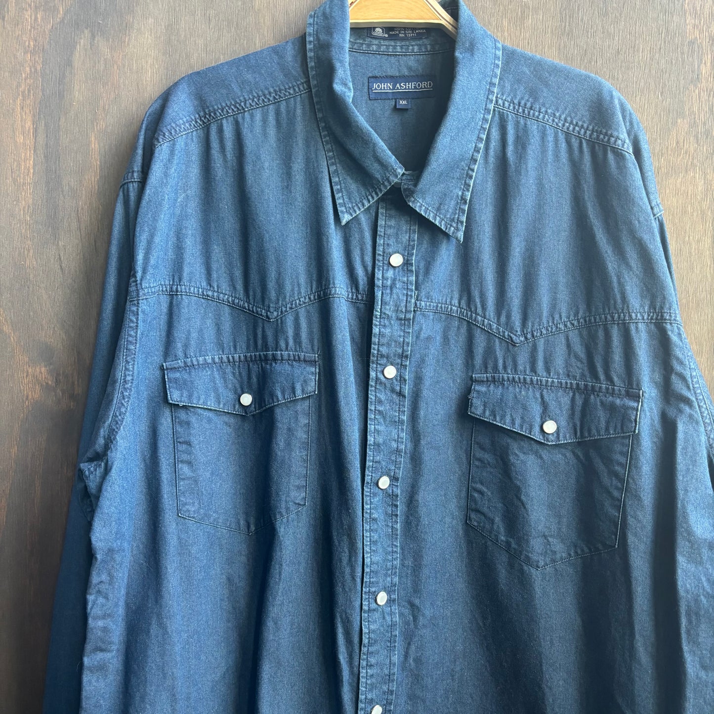 Dark Denim Pearl Snap Button Up