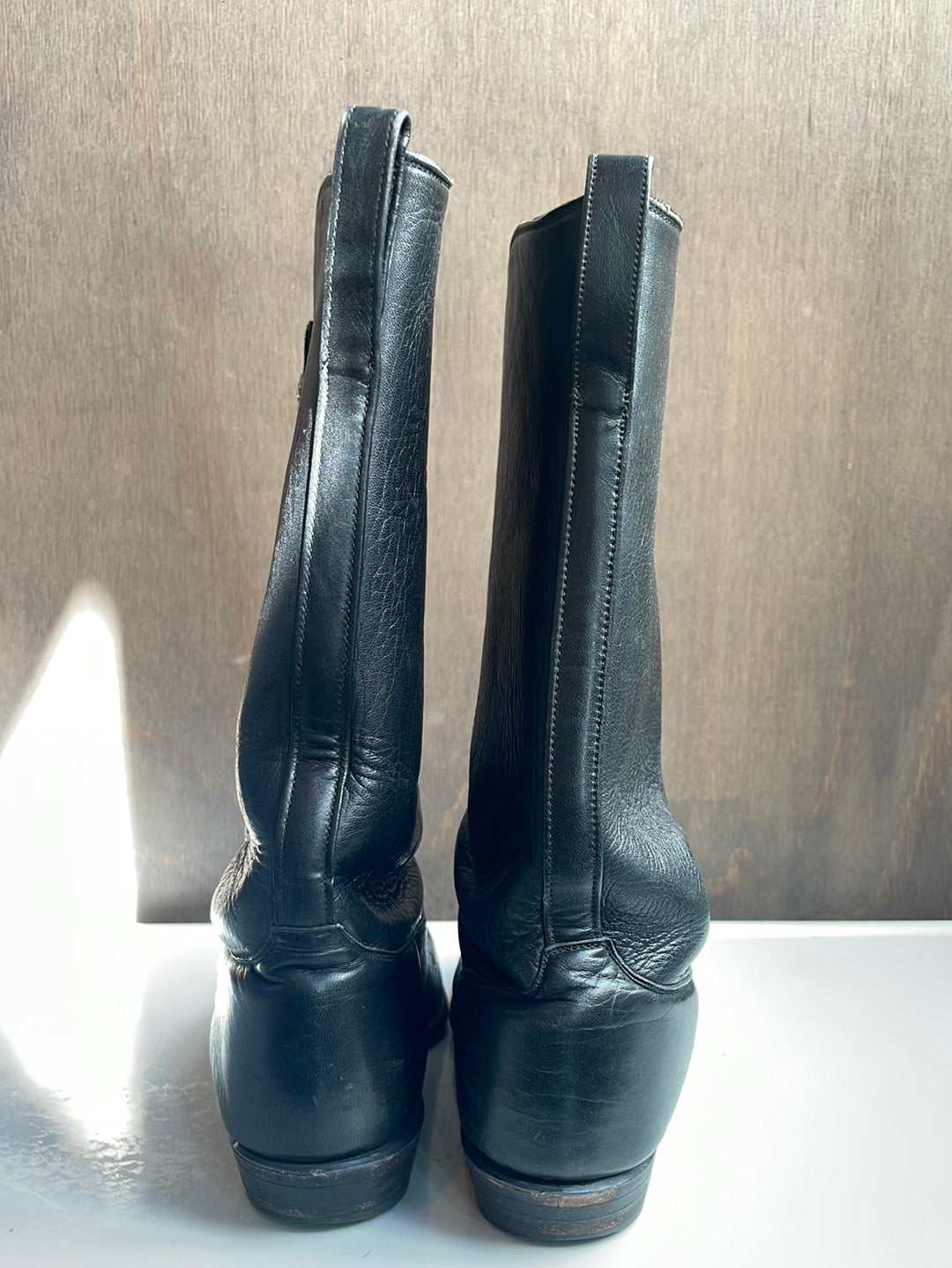 Vintage Tony Lama Black Leather Boots with Silver Decorative Buttons