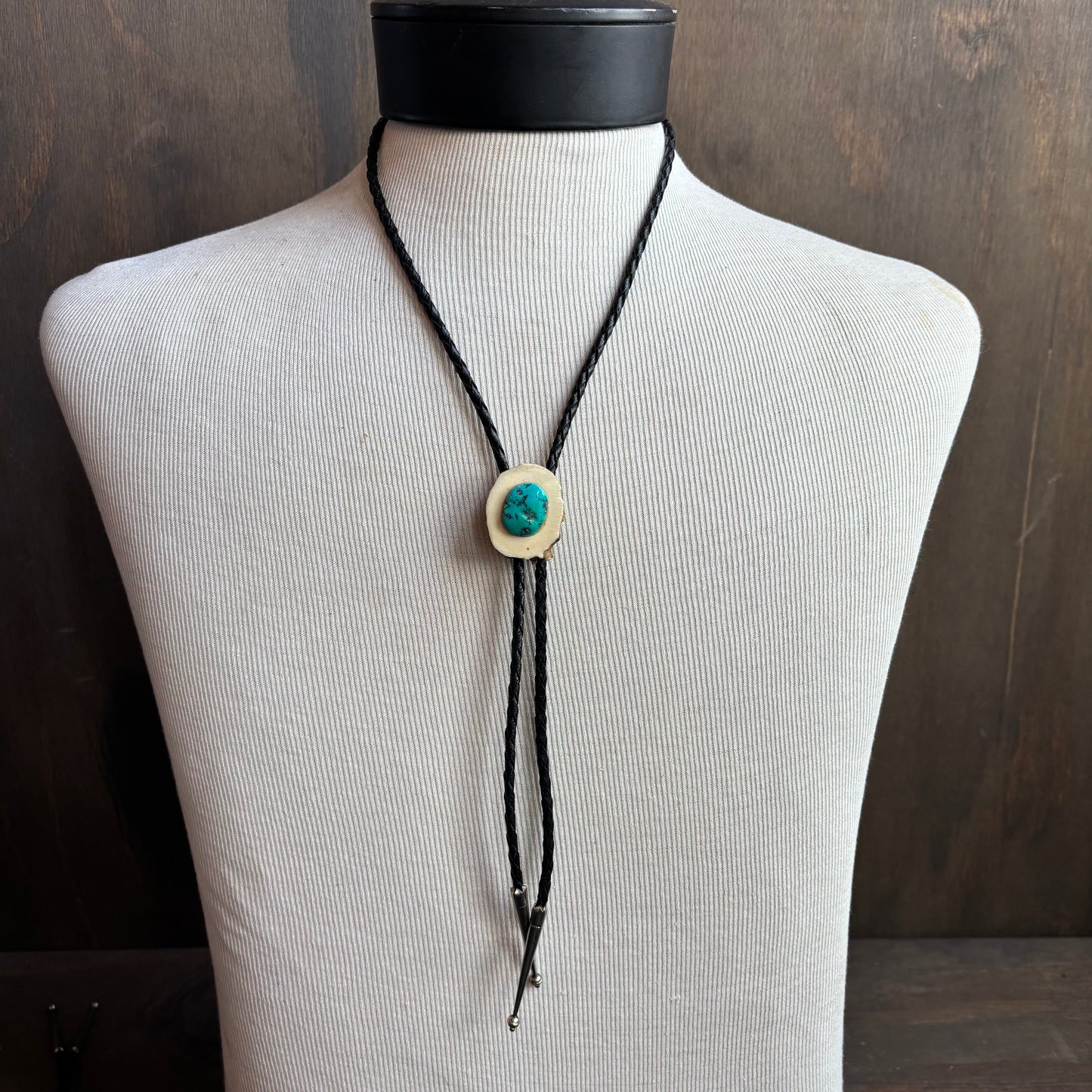 Wood and Stone Bolo on Black Tie