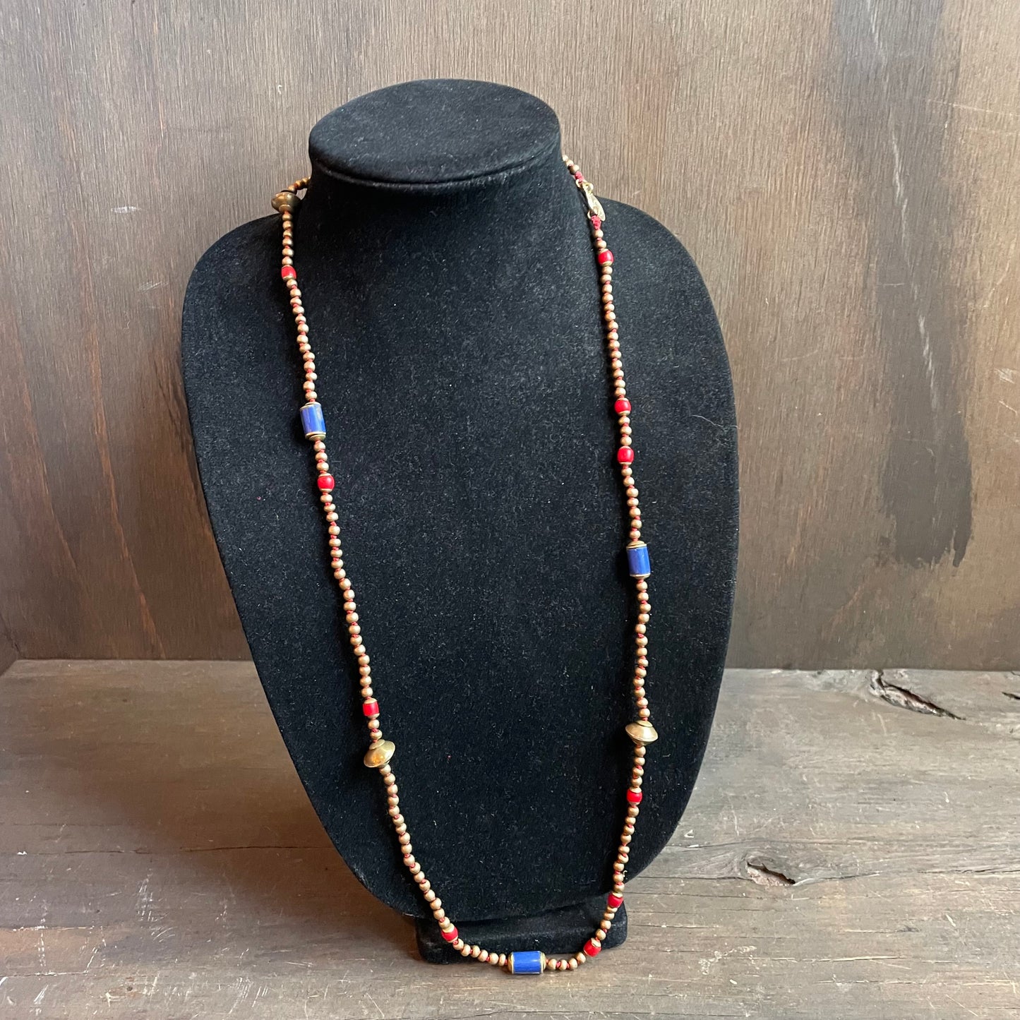 Ostrich moon coral and lapis necklace