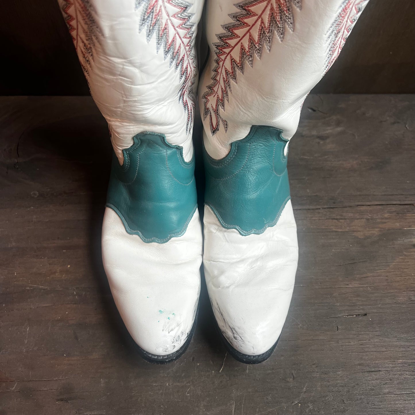 Olathe White and Teal Leather Boots