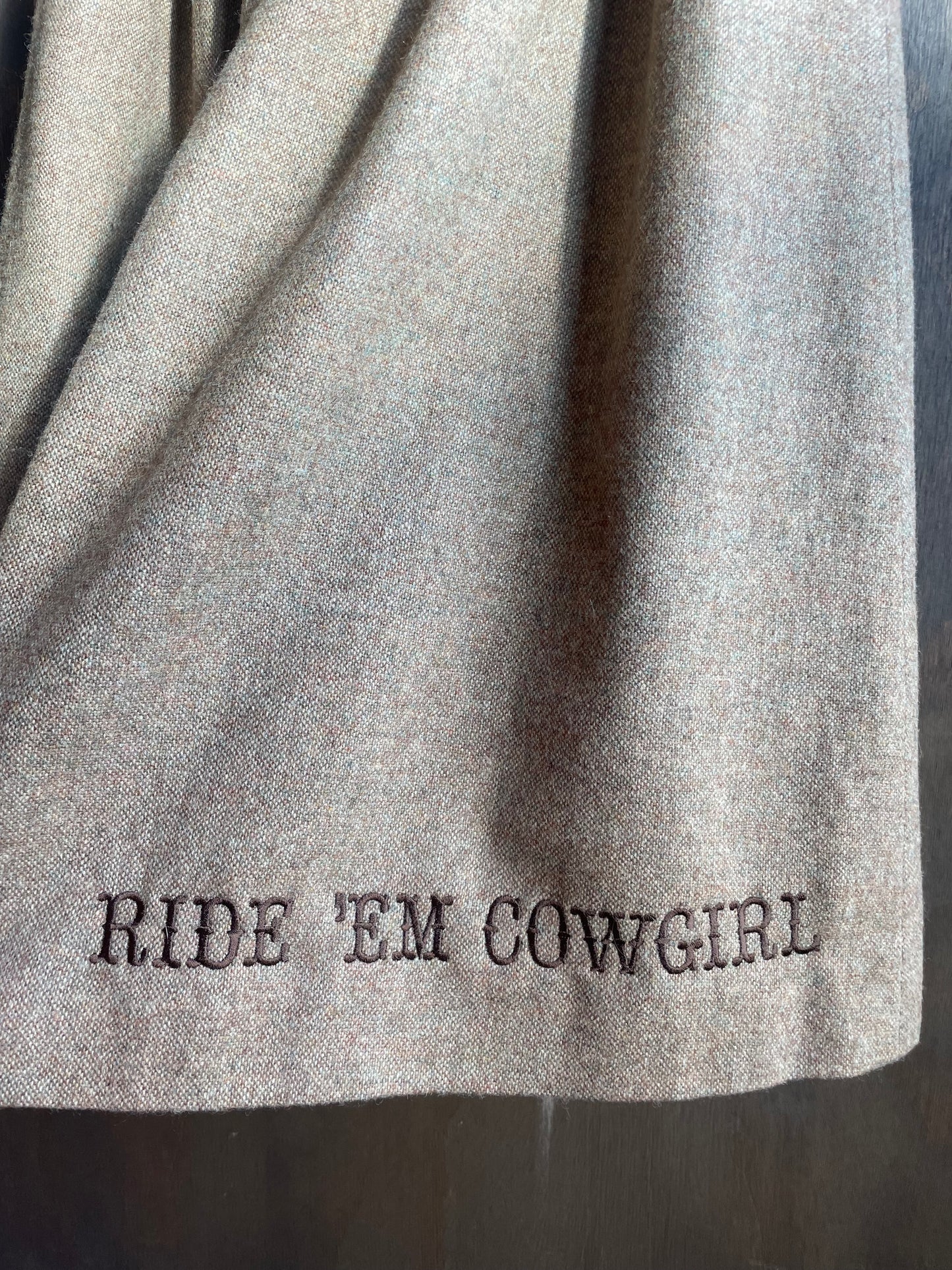 Embroidered Vintage Wool Brown Tweed Skirt “Ride ‘Em Cowboy”