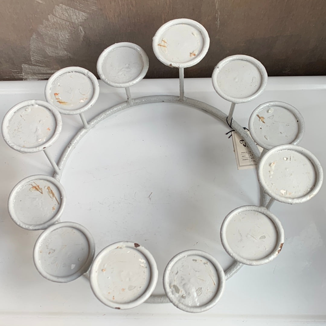 White Metal Ring Votive Holder- 12 candles
