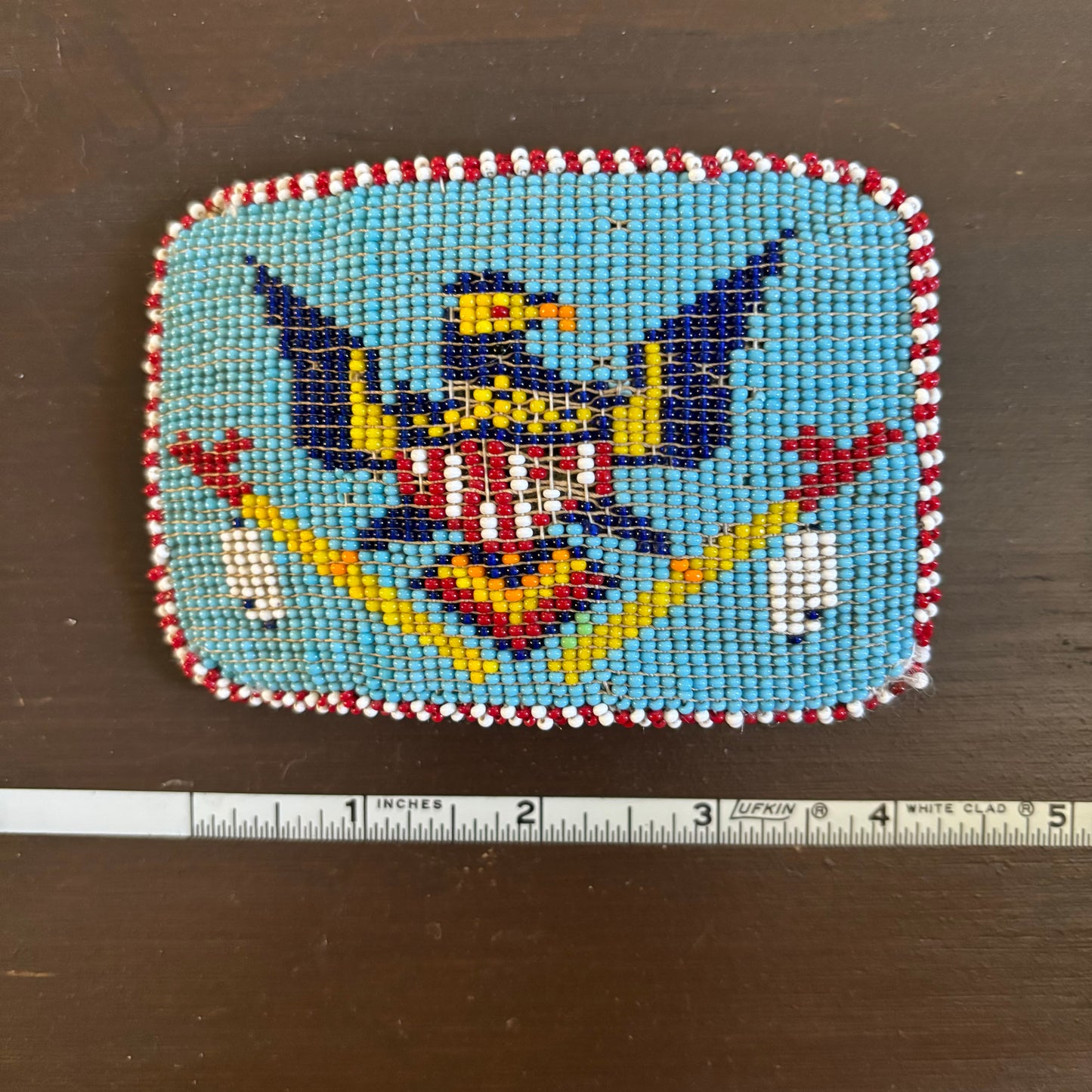 Vintage Handmade Seed Bead Belt Buckle with Thunderbird