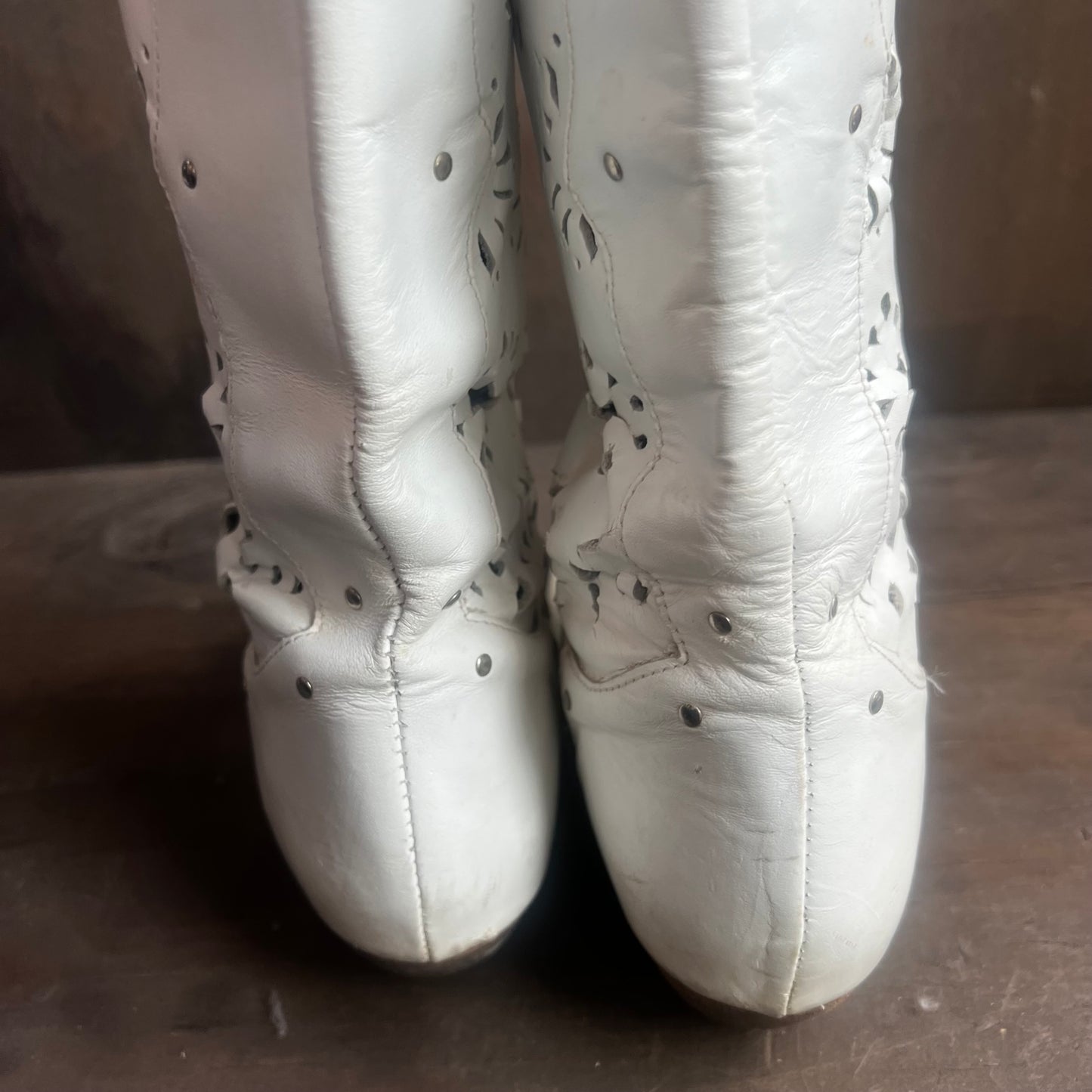 White Leather Boots with Cutouts