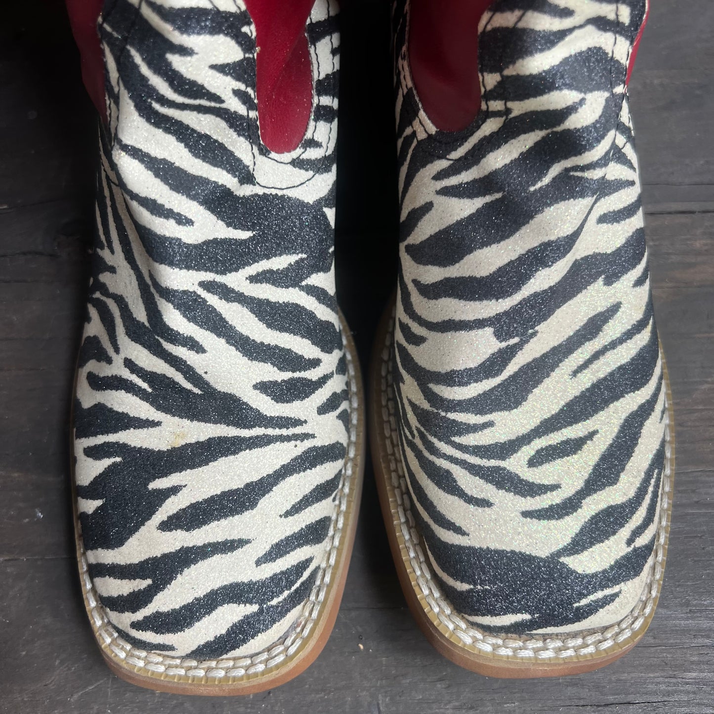 Roper Shimmery Zebra and Red Leather Boots