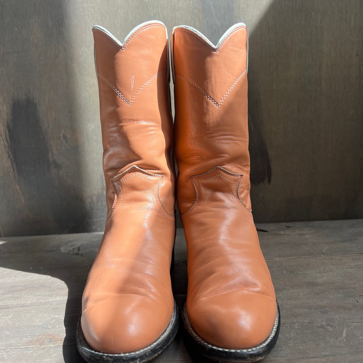 Justin Peach Leather Roper Boots