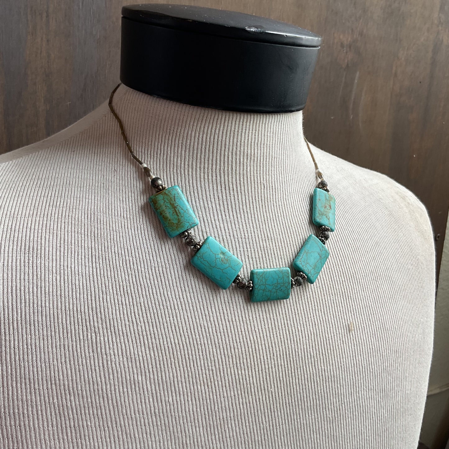 Turquoise Pillow Bead Necklace