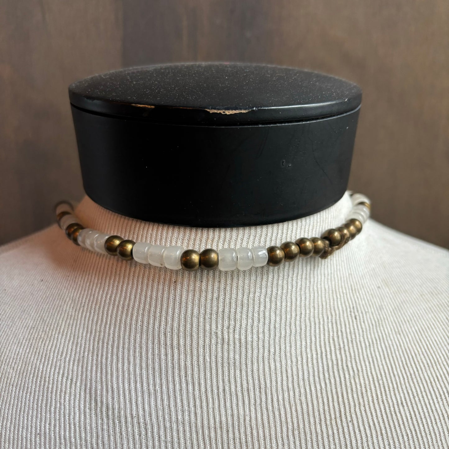 Brass Crescent Beaded Necklace