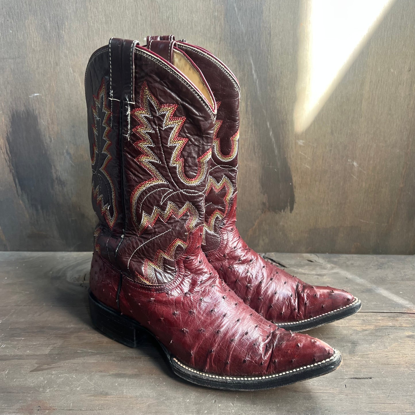 Custom Made Burgundy Ostrich and Leather Cowgirl Boots