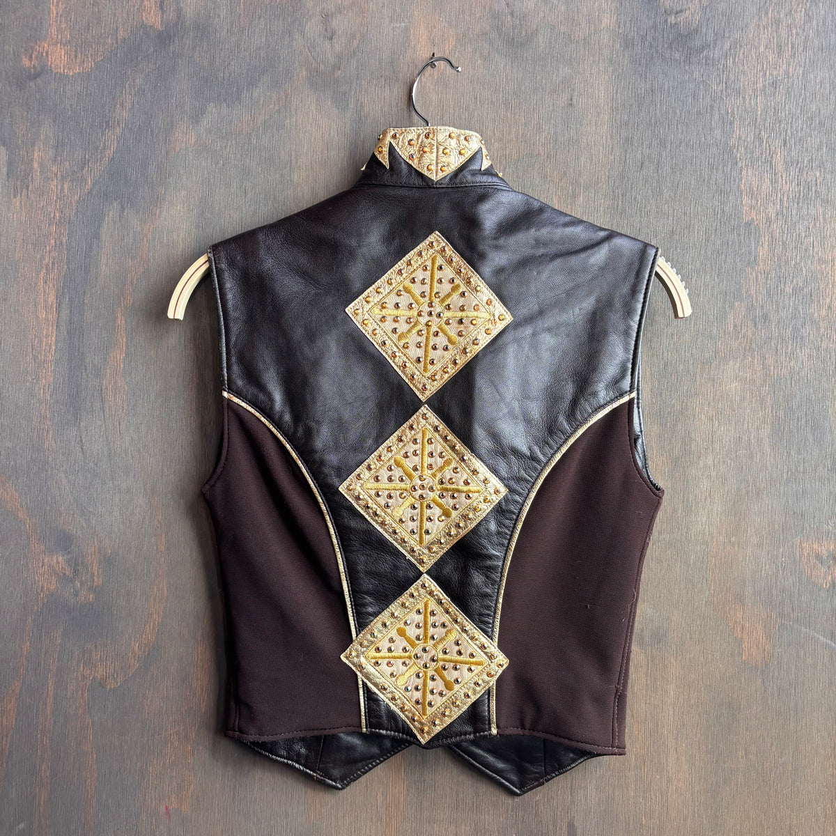 Vintage Bedazzled Black Leather Vest