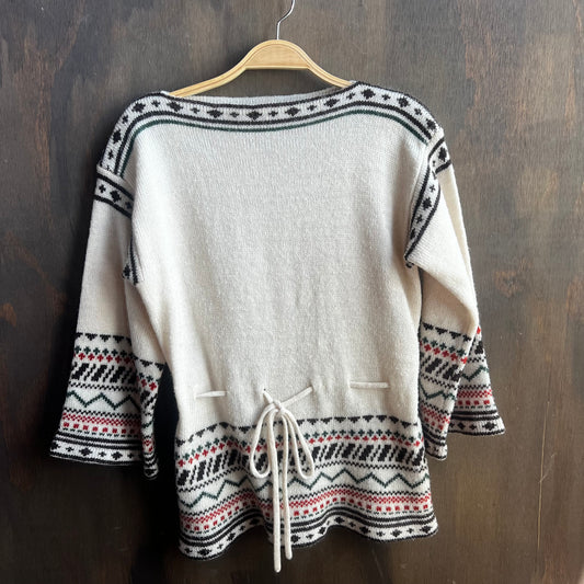 White Wool Sweater with Western Designs