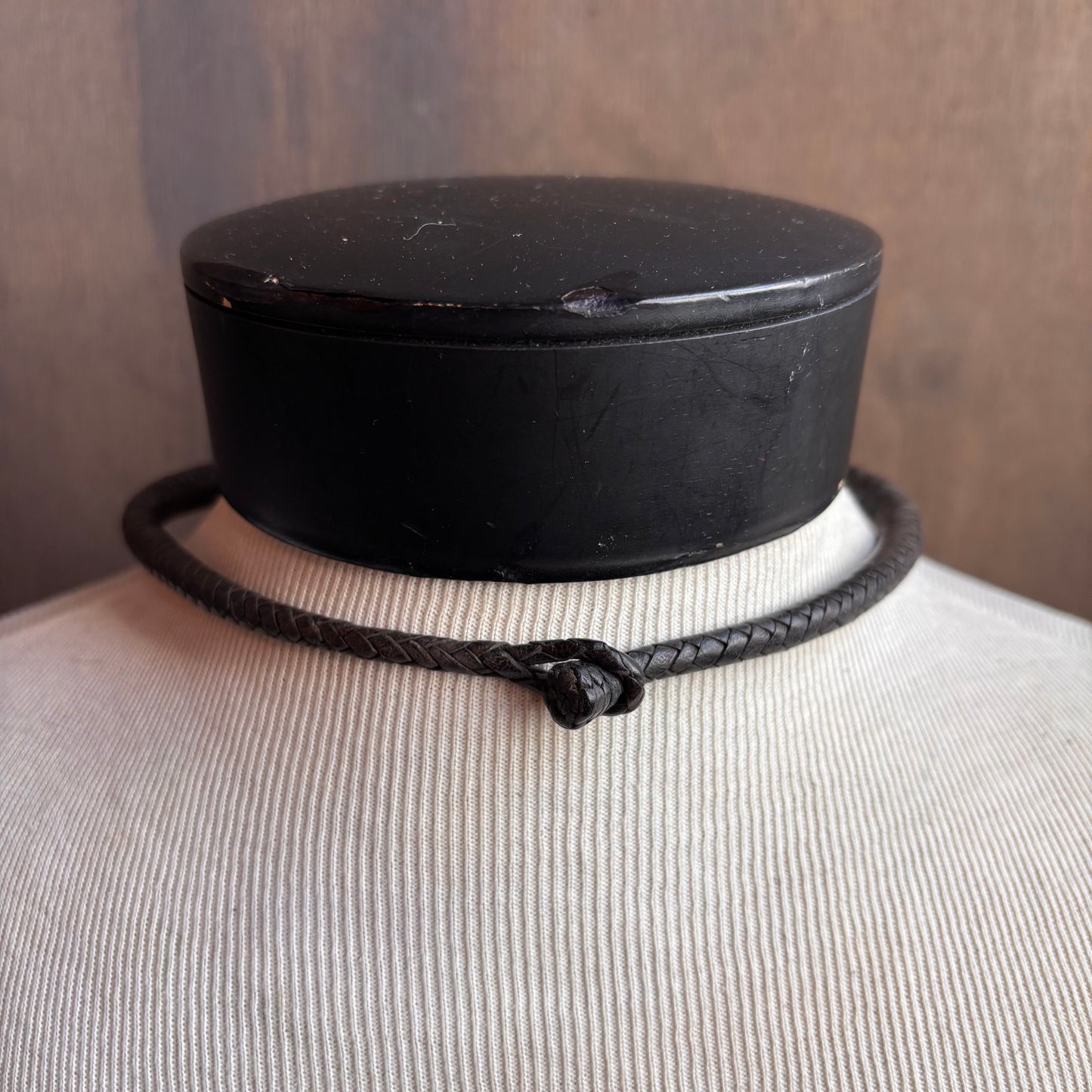 Mac Warman Vintage Brass Horse Medallion Brown Leather Collar Necklace