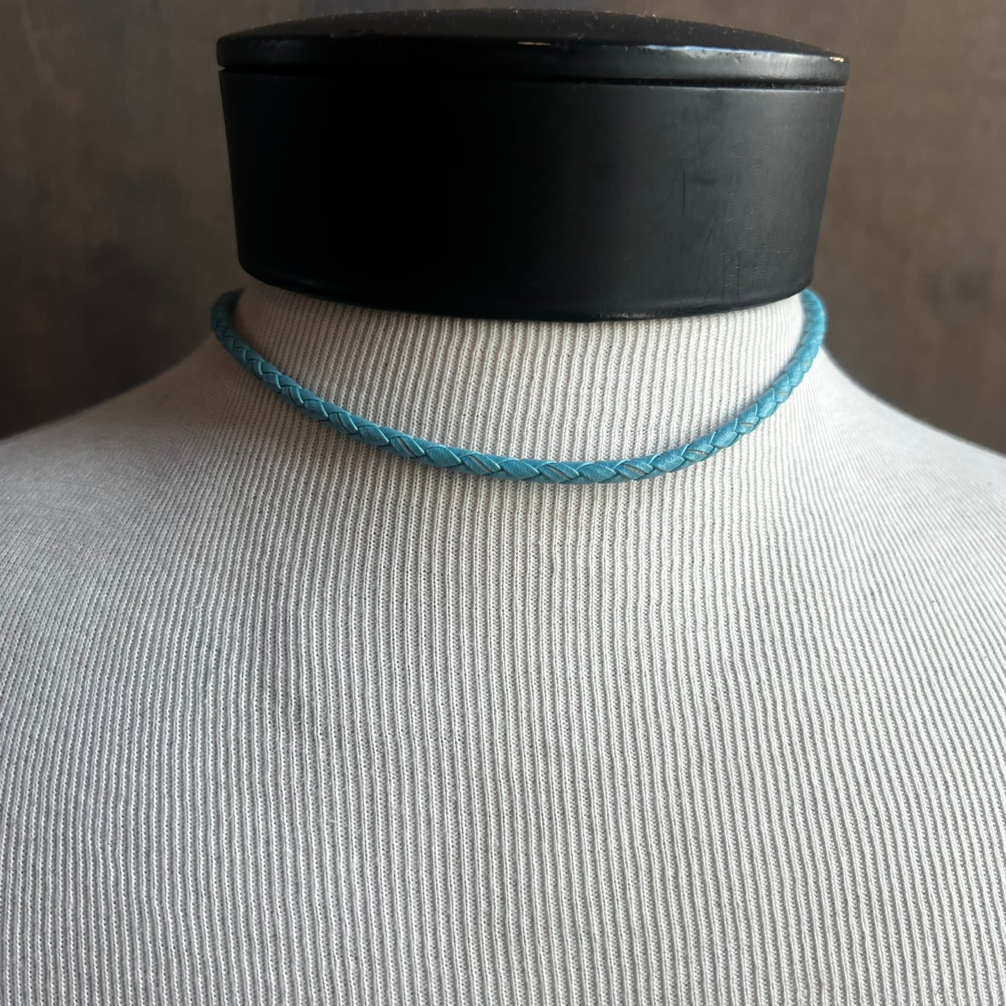 Silver Circle Bolo on Blue Cord