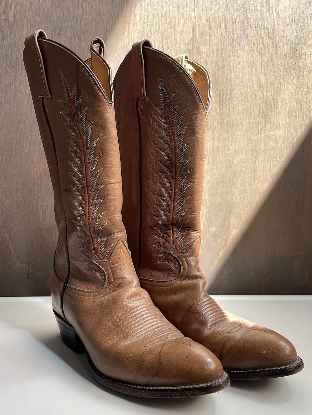 Tony Lama Tan Boots with Light Blue Embroidery