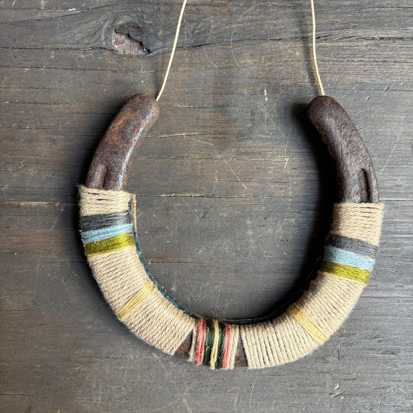 Beige Thread Wrapped Hanging Horseshoe