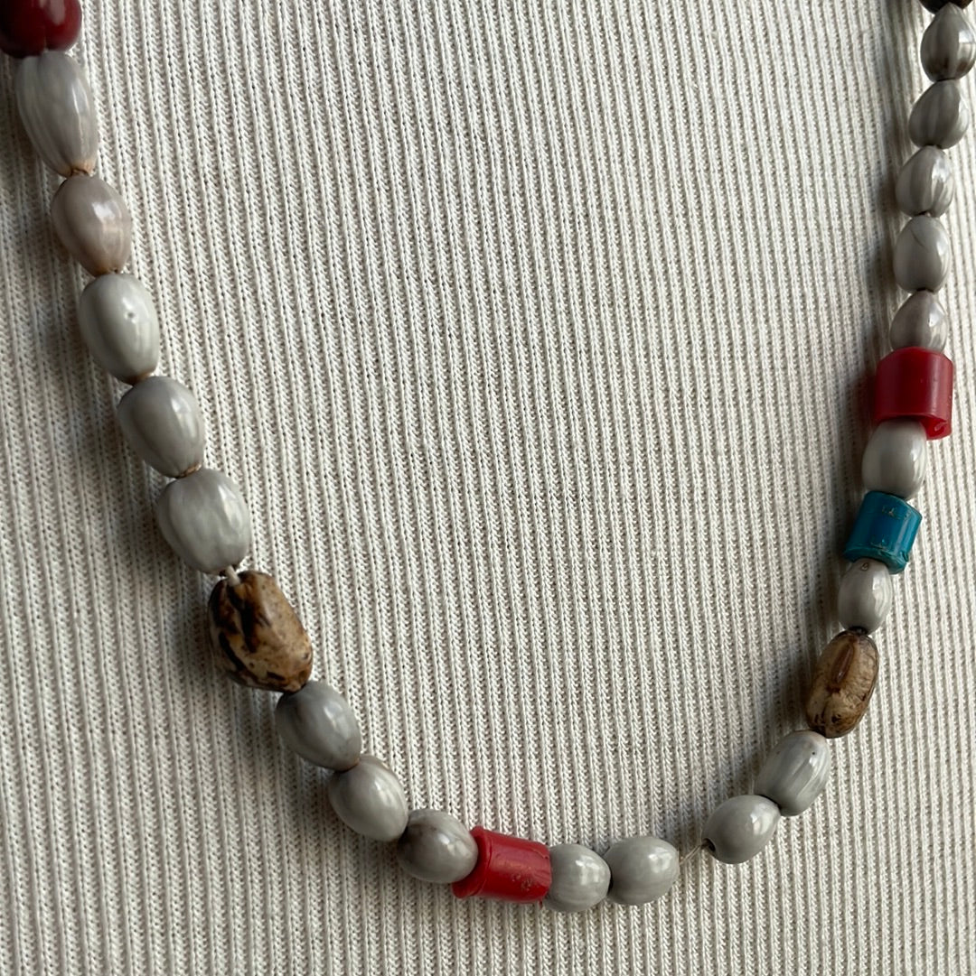 Coffee Bean Beaded Necklace (Gray Orange Blue)