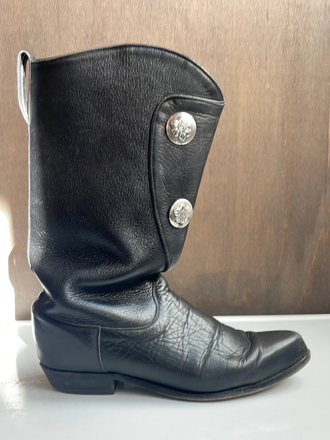 Vintage Tony Lama Black Leather Boots with Silver Decorative Buttons
