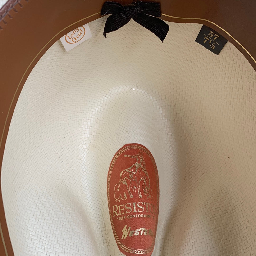 Resistol light straw kat with brown leather beaded band