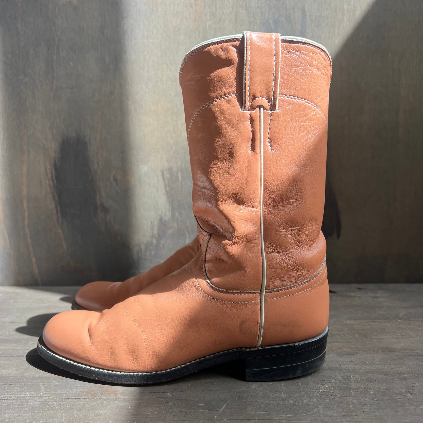 Justin Peach Leather Roper Boots