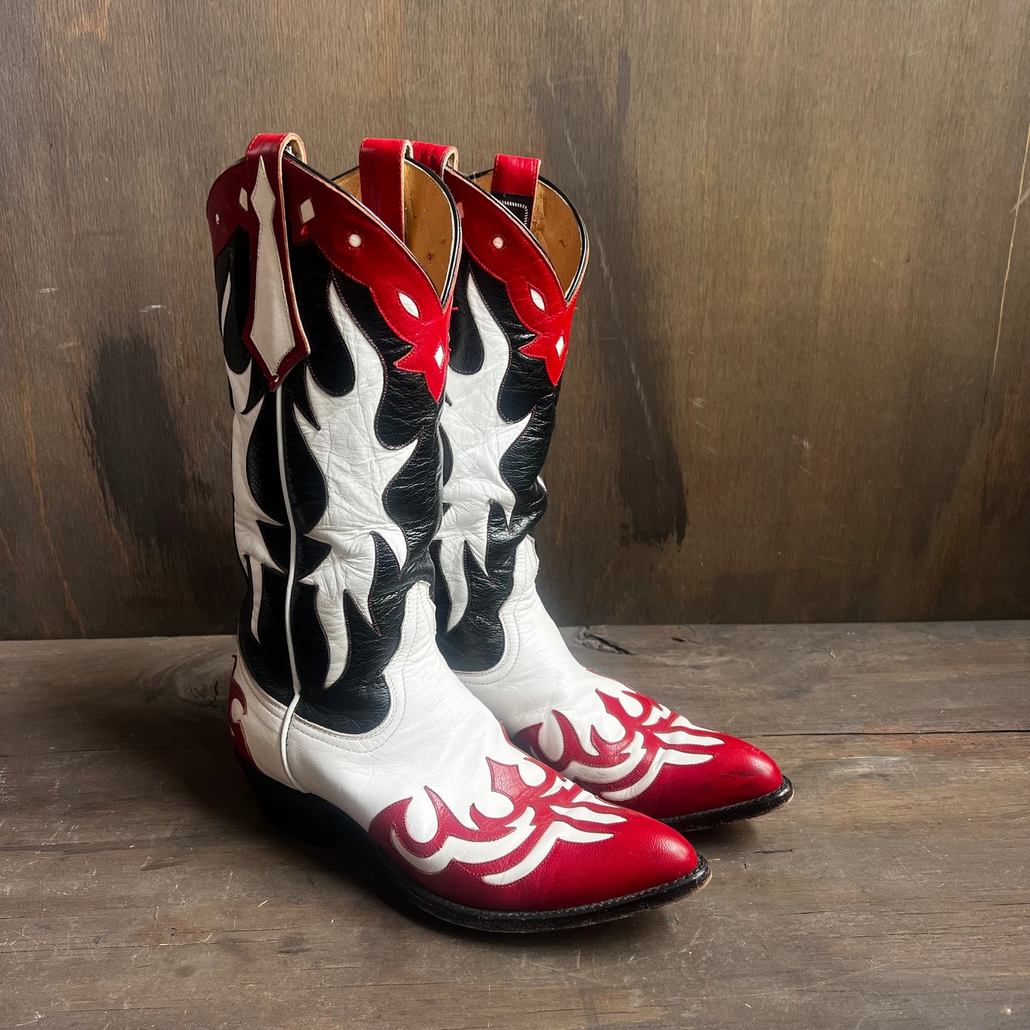 Larry Mahan Red, White, and Black Leather Boots