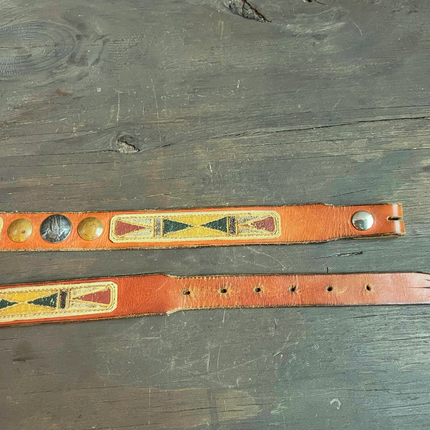 Vintage Leather Belt with Coin Embellishment