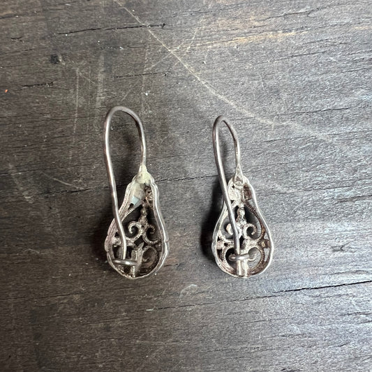 Vintage Carved Silver Earrings