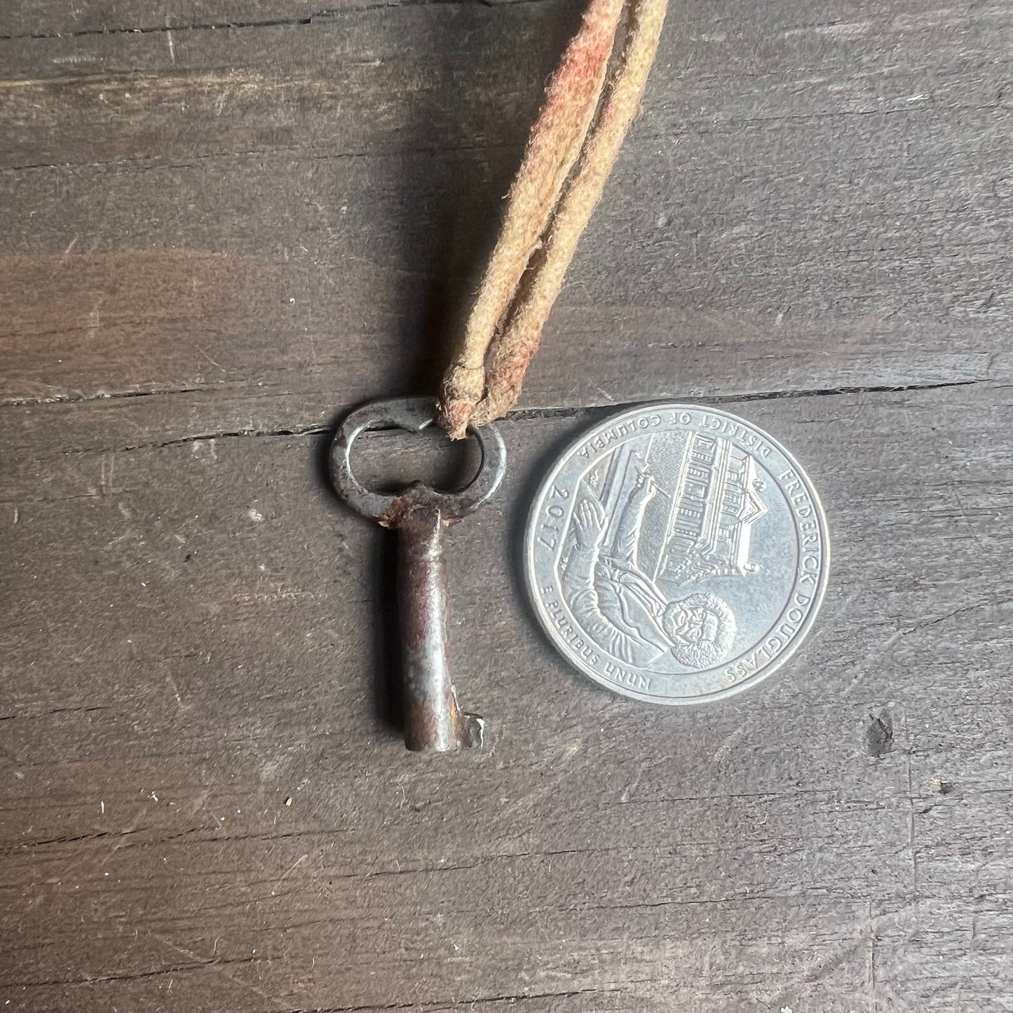 Silver Key Pendant on Leather Tie