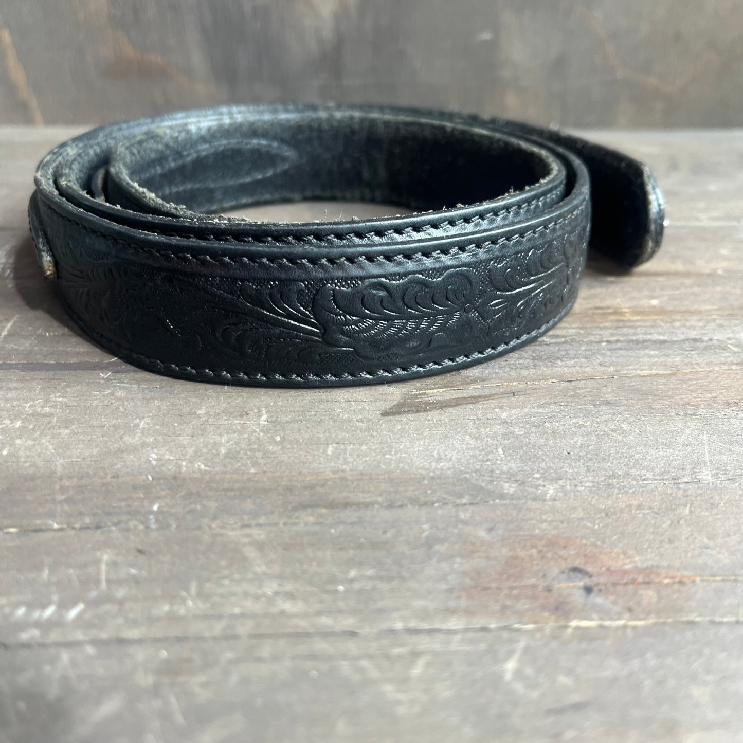Black Leather Belt with Silver Tone Tip